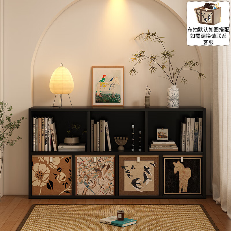 PULATA antique black bookshelf floor-to-ceiling storage rack living room home bookcase storage cabinet storage grid wall display cabinet