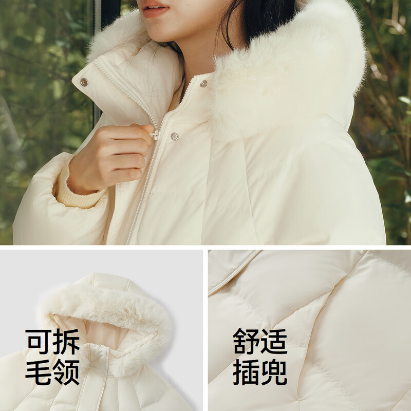 Semir Chen Duling | 90 down long down jacket for women 2025 winter new style detachable large fur collar hooded protective jacket milk white (white duck down) 10501 M