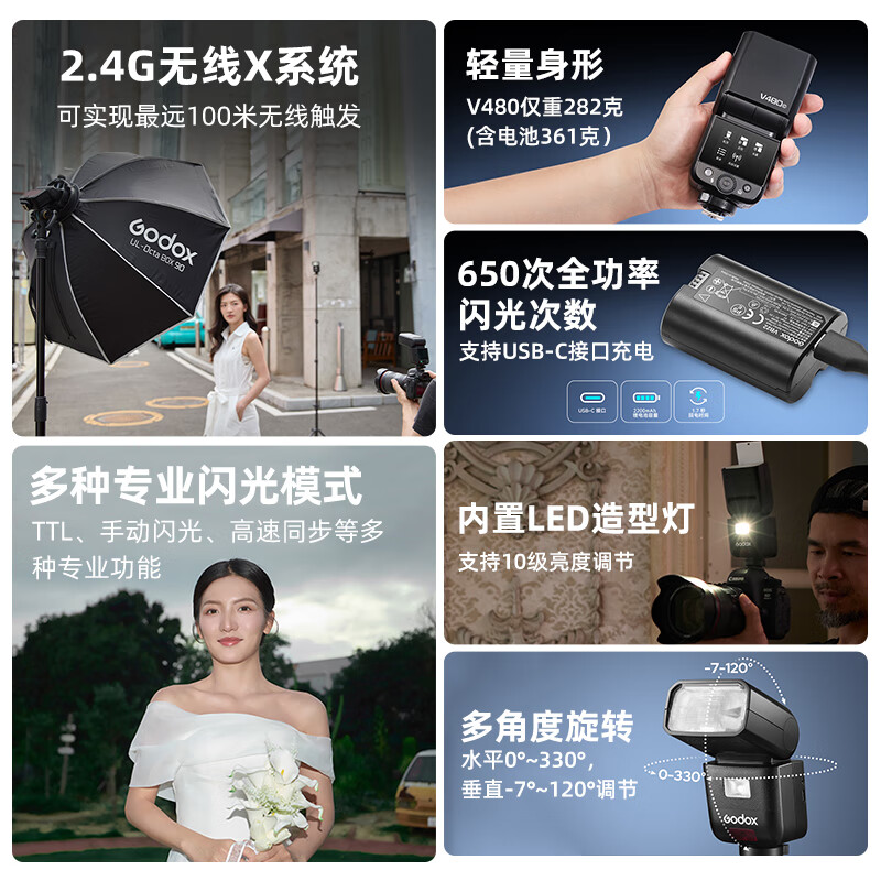 Godox V480 touch screen on-camera flash high-speed synchronization TTL lithium battery hot shoe light outdoor shooting portable wedding photography light V480+X3 flash trigger Sony version