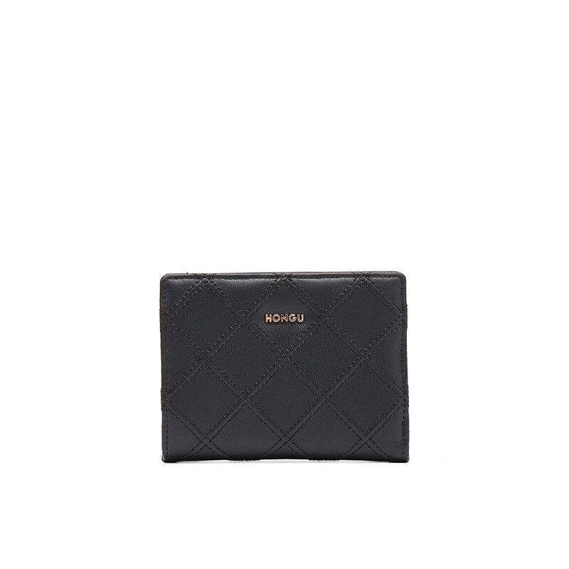 Honggu Bag Wallet New Cowhide Wallet Women's Short Wallet Fashion Diamond Coin Purse Wallet Women's New Year Gift Black