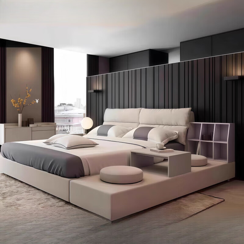 Omijiang light luxury wash-free technology cloth bed modern simple solid wood fabric bed master bedroom bed tatami double bed wedding bed soft package 6 tatami bed 1 set + natural latex mattress + upgraded version of the frame + one bed 1350mm*2000mm x assembled frame bed