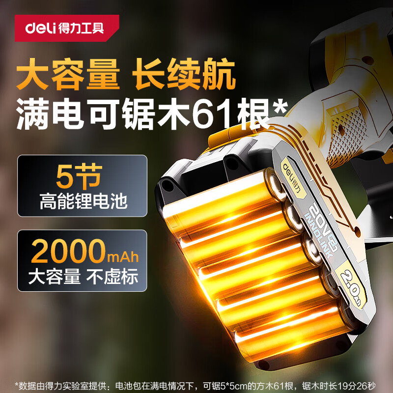Deli lithium electric saw household firewood sawing high-power 20V lithium battery 6-inch small tree felling hand-held wood sawing electric chain saw
