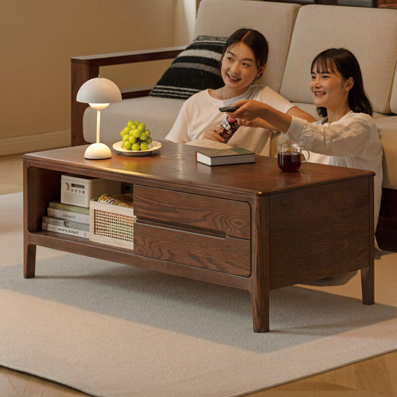 Genji Muyu solid wood coffee table Nordic coffee table modern simple tea table small apartment living room oak square tea table 1 meter coffee table (1000*500*450mm)