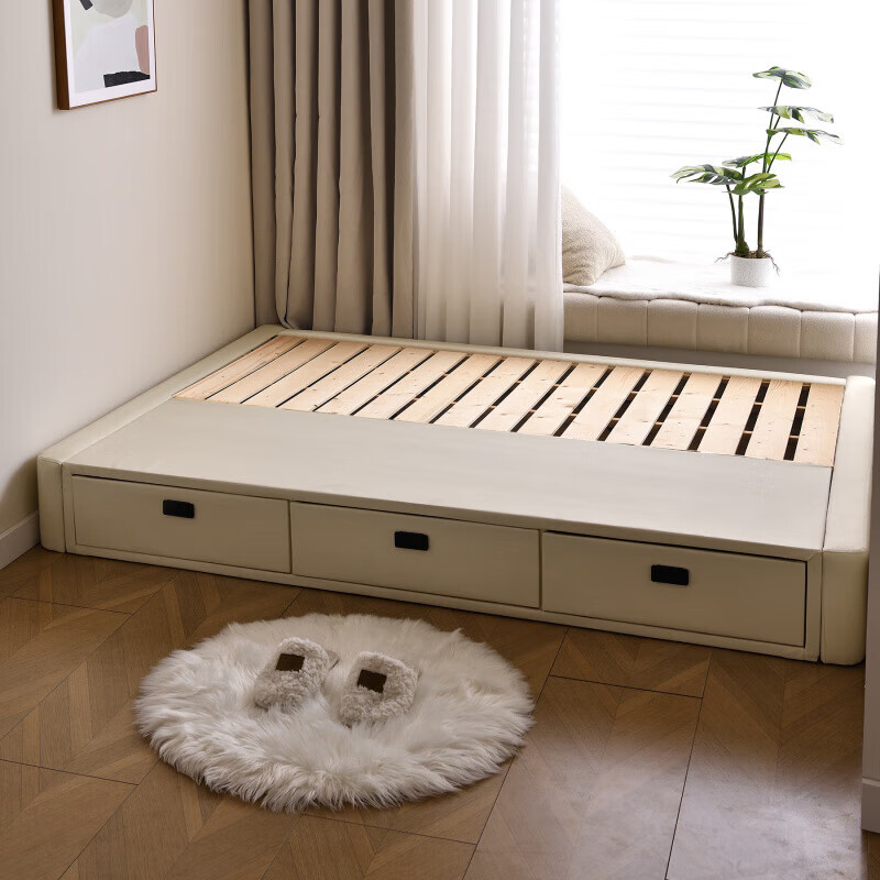 He Jiagong's tatami bed without bedside can be customized with storage and can be customized to any size with drawers, air pressure high box platform bed, floor-standing three-pull tatami densely paved breathable bed board 1000mm*1900mm x three-pull structure