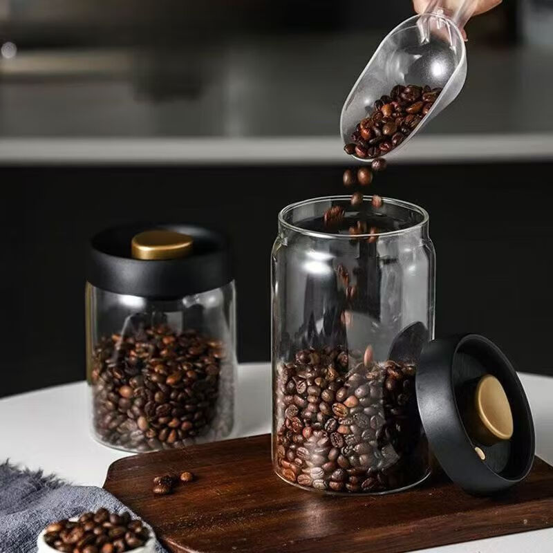 Coffee bean storage tank vacuum glass sealed tank push-type storage tank milk powder tea moisture-proof storage storage tank 800ml
