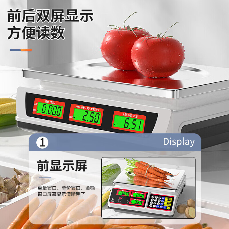 ZHIZUN electronic scale for business, small 30kg accurate electronic scale for selling vegetables and stalls, weighing food and fruits, kitchen scale, pricing scale, dual display LCD flat plate, 30kg 5g