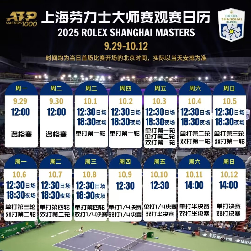 October 9, 2025 Special Offer Day Shanghai Rolex Tennis Masters Ticket Electronic Ticket Real-name Invitation Letter Entry 2025-10-09 12 30 100 Central Venue Stand-A