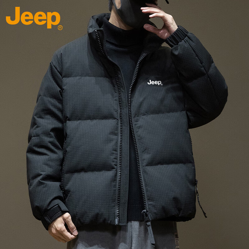 JEEP Jeep Down Jacket Men's Winter Short Warm Stand Collar Jacket Men's Casual Clothes Men's Black XL