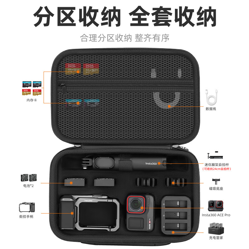 Fat cow suitable shadow stone Insta360 AcePro2 sports camera street photography storage bag AcePro street photography set storage box lens cover ACE tempered film telescopic tripod 360AcePro2/AcePro full set of storage bag