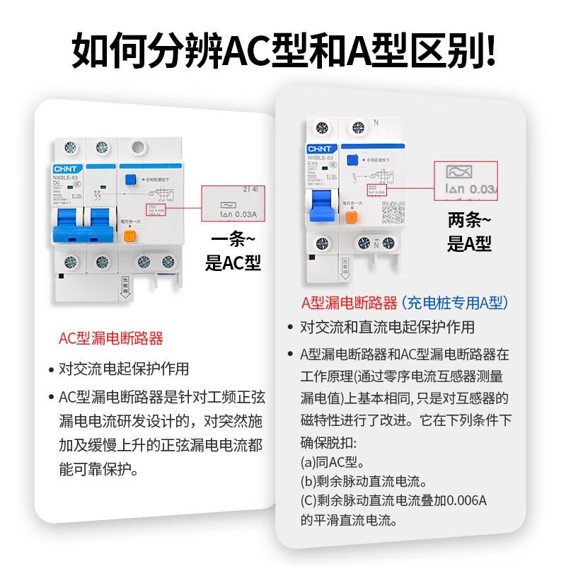 Chint A-type leakage protector for charging piles special new energy type A leakage protector 2PC40A circuit breaker tram 2P (one pack) 40A