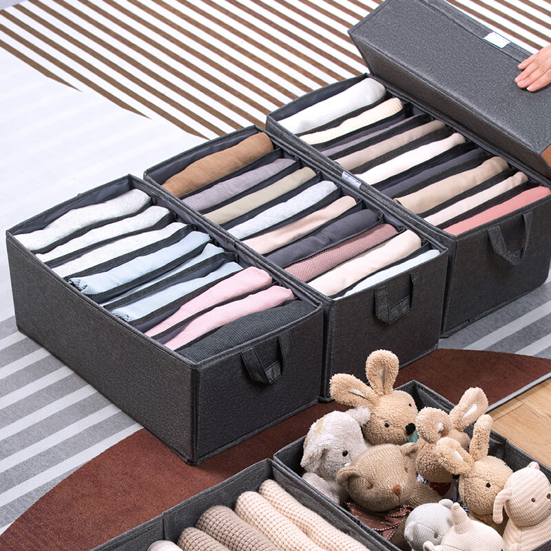 Camellia storage box clothes and pants storage box basket fabric underwear wardrobe storage folding layered finishing partition artifact 9 grids