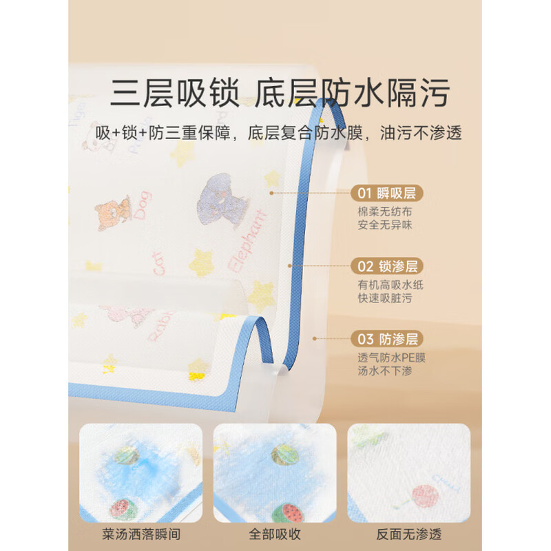 Kaooseen disposable placemat baby convenient outing table mat baby oil-proof and waterproof children's dining chair tablecloth oil-proof placemat independent package Fruit Paradise 80 pieces