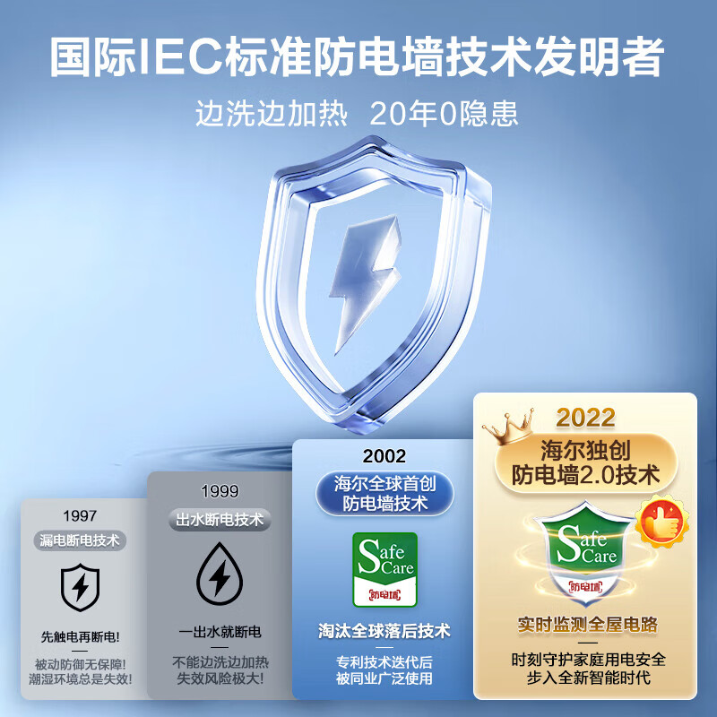 Haier (Haier) Consult and receive subsidies. Electric water heater can wash 60 liters of double-gallbladder flat barrel for household instantaneous water heater. First-class energy efficiency 3300W variable frequency fast heating. Inner tank no need to wash. 50L 2200W. Slim body/no need to replace magnesium rod/F1PRO.