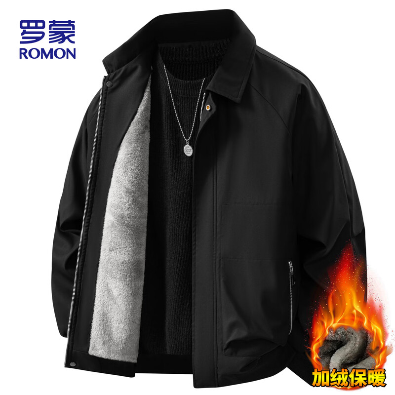 ROMON jacket men's autumn and winter trendy workwear casual lapel executive velvet jacket men's dad wear 03JR black XL