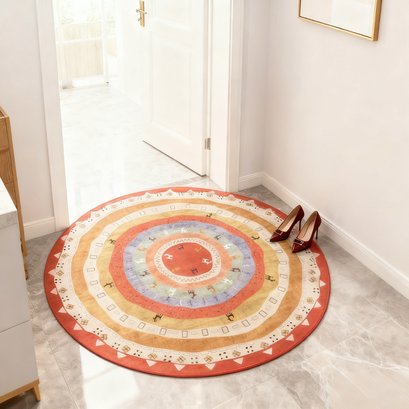 Oulens round carpet light luxury style high-end living room floor mat coffee table blanket bedroom door sofa bedside blanket washable Nordic Red round 100cm*100cm washable without fading