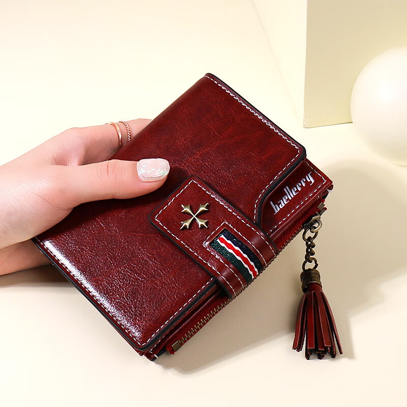 Jatu Dace Women's Short Wallet 2025 New Multi-Slot Folding Coin All-in-One Bag Burgundy