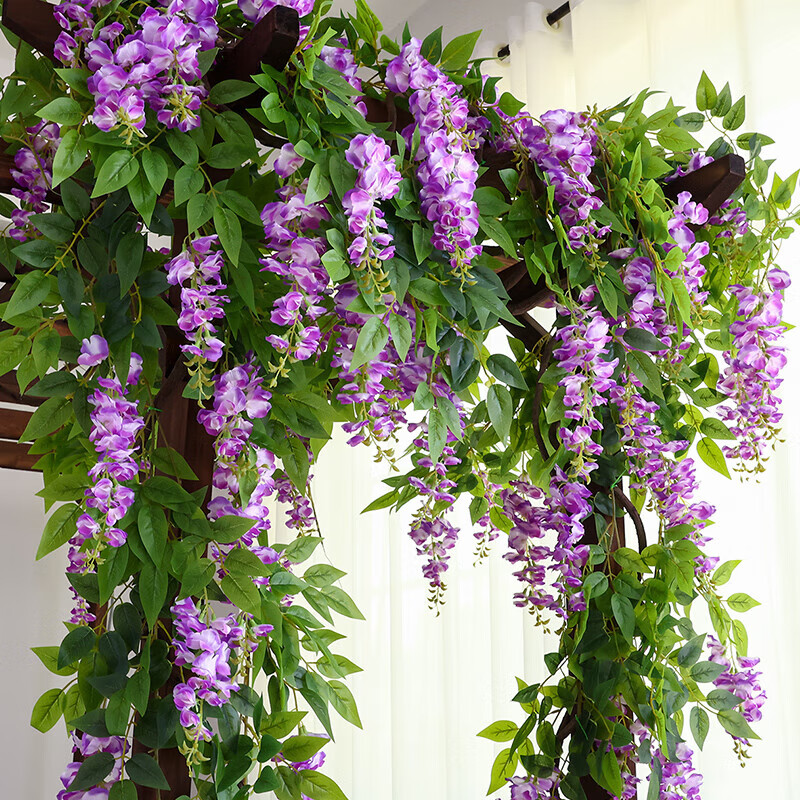 Simulated wisteria flower ceiling decoration vine flower string air conditioning pipe blocking plant artificial flower plastic flower rattan wisteria flower purple 1.8m1