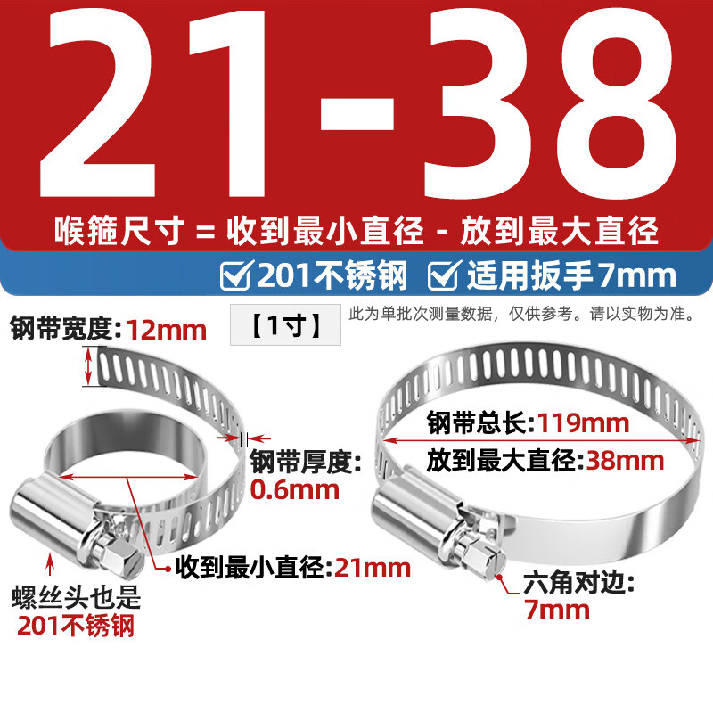Fengji hose clamp 201/304 stainless steel hose clamp American pipe clamp clamp clamp pipe clamp water pipe live clamp factory direct sales 201 21-38mm (diameter) (1 inch pipe) - 5 pieces