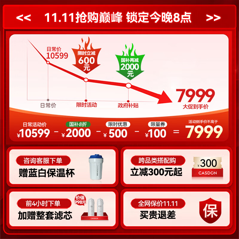 Kantar (CASDON) embedded direct drinking machine, pure drinking machine, household water purifier, ice and hot integrated water purification pipeline, water dispenser, Quangan ZS6 government subsidy, same style as Yang Mi
