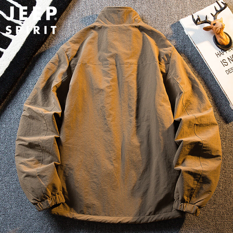 JEEP SPIRIT Jeep plus velvet thickened double-sided jacket men's autumn and winter warm polar fleece stand-up collar jacket camel XL