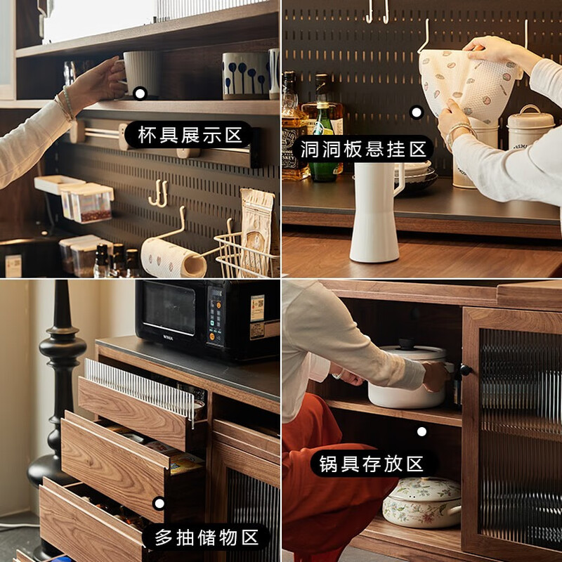 Nanchang black walnut sideboard and dining table can be rotated against the wall for small apartments and can be embedded in the dining table storage cabinet and tea cabinet. Black walnut 1.6M