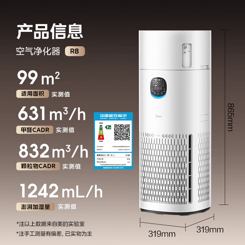 Midea purification and humidification all-in-one air purifier maternal and child grade medical grade formaldehyde removal, smoke sterilization, virus removal, odor allergen removal, cat hair floating hair haze pollen purification and humidification top-level formaldehyde digital display voice intelligent control RX800PRO