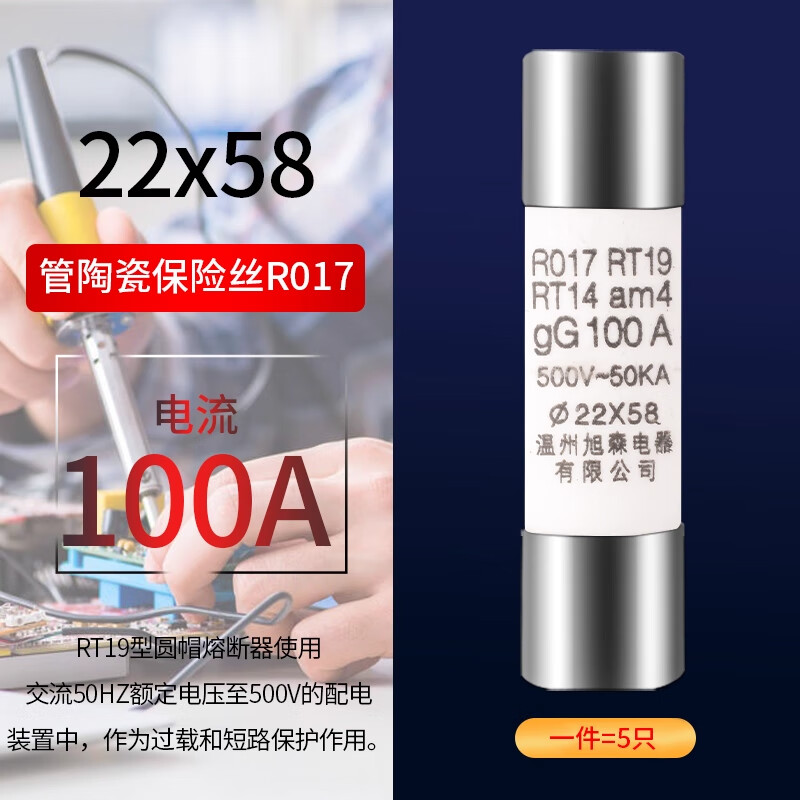 ZAVE fuse ceramic fuse tube R017 22*58 100A (5 pieces)