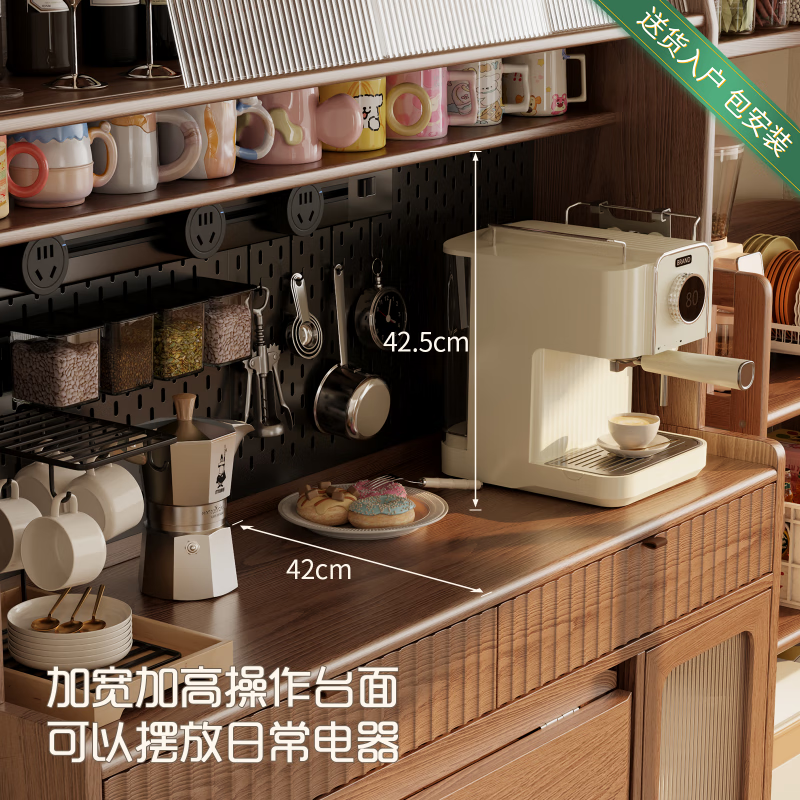 He Jiagong solid wood sideboard dining table integrated wall storage cabinet wine cabinet modern simple storage cabinet kitchen with dining table cabinet sideboard 120CM-walnut color