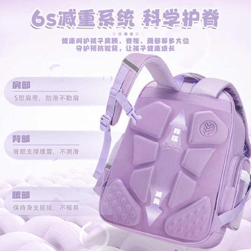 Danzai's new party bag for boys, primary school students, niche cute large-capacity backpack, decompression spine protection backpack for women, purple 05 burden-reducing model (large size - free 33-piece gift bag