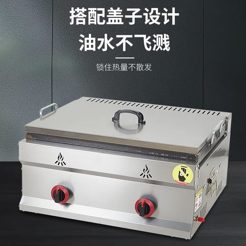 Tereside gas pot sticker machine, commercial stall, Teppanyaki hand cake, pan-fried bun, deep-fried combination machine, fried dumpling and potato cake machine, 73 pot sticker machine, double pot + oden + noodles