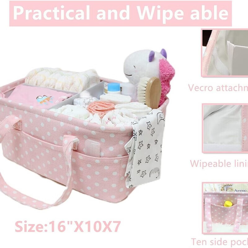 Large folding nursery storage basket portable tote bag baby diaper pad mother and baby supplies storage bag gray