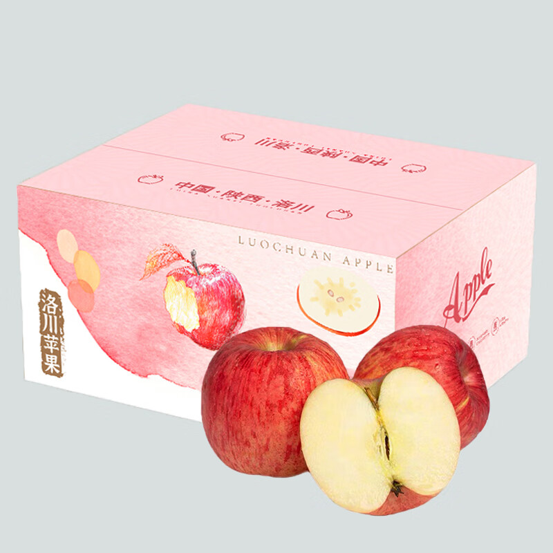 Luochuan Apple, Shaanxi Yan'an specialty Red Fuji seasonal apple fruit gift box, fresh apples, fresh, crispy and sweet, whole box wholesale, net weight 8.5 catties, 70-75mm color box, hot sale
