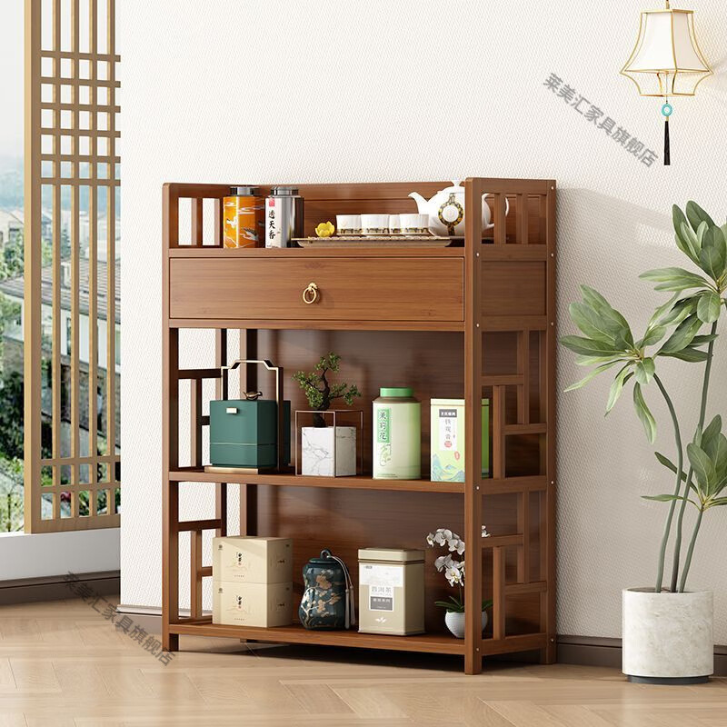 Laimeihui tea rack tea cabinet storage rack Bogu rack small tea set rack storage cabinet tea display cabinet tea room Duobao Pavilion 3 layers 50 long with drawer