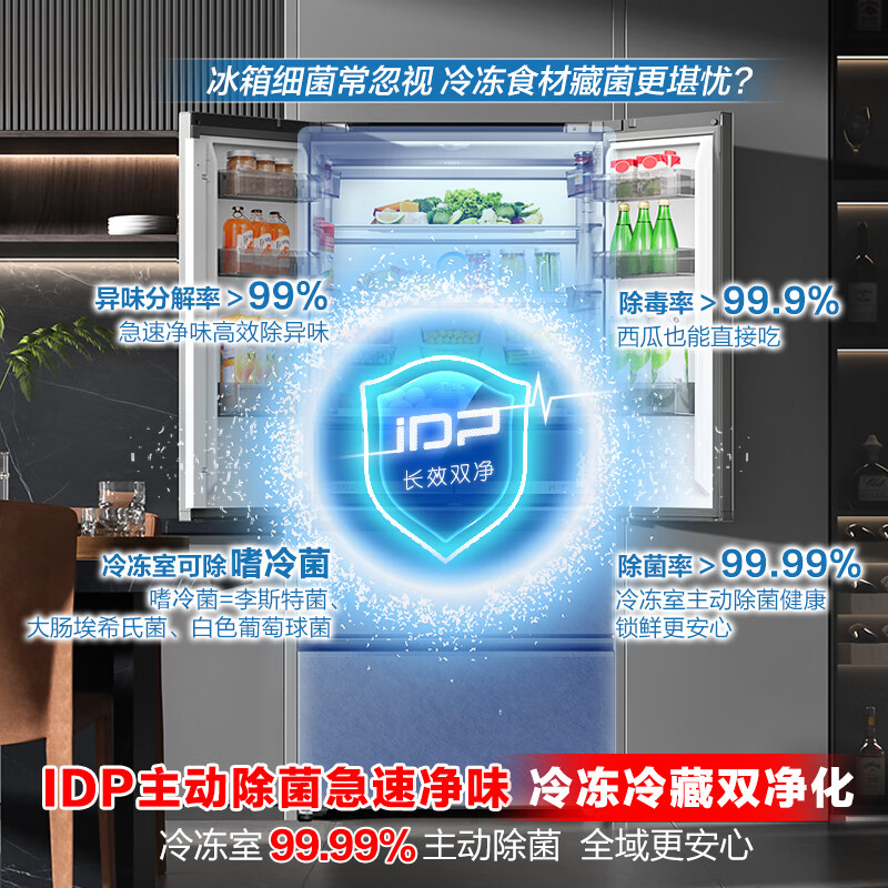 Rongsheng double-purified 517L French multi-door refrigerator ultra-thin zero-embedded first-class energy efficiency air-cooled frost-free large-capacity active sterilization gray BCD-517WD2MPQLA national subsidy