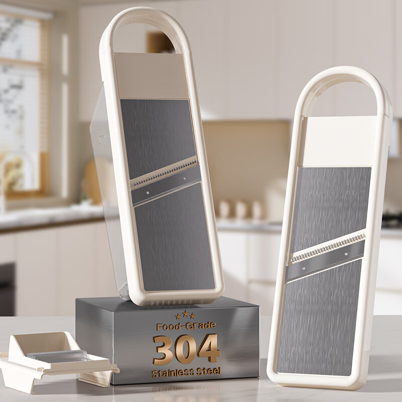 ASCOR grater household potato grater multifunctional vegetable cutter new scraper does not hurt your hands kitchen shredding artifact stainless steel vegetable cutter + hand guard + slicing + thick shreds + drain basket