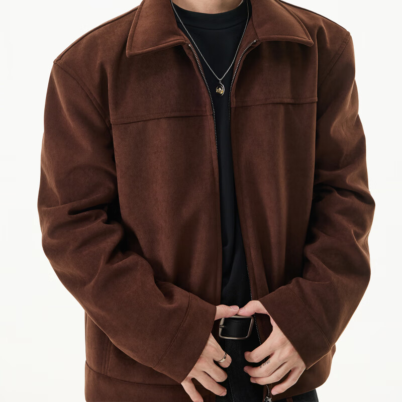 IZEXX American imitation suede jacket frosted high-end men's top outdoor retro autumn and winter jacket HJ58 coffee color L