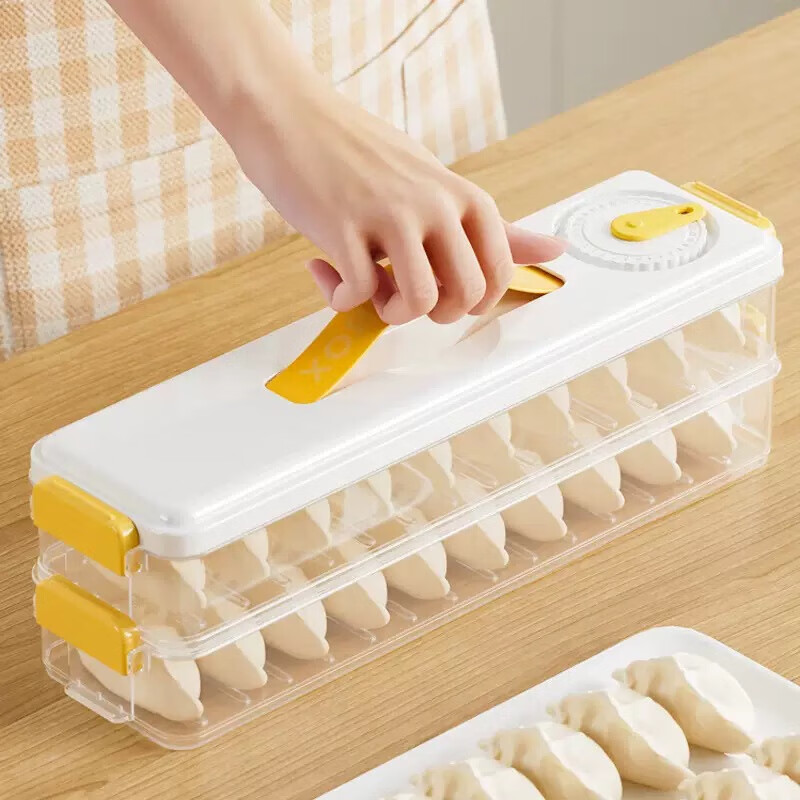 Seam dumpling freezer box refrigerator side door special crisper food-grade packing and organizing box space-saving dumpling box 5 layers 60 pieces yellow
