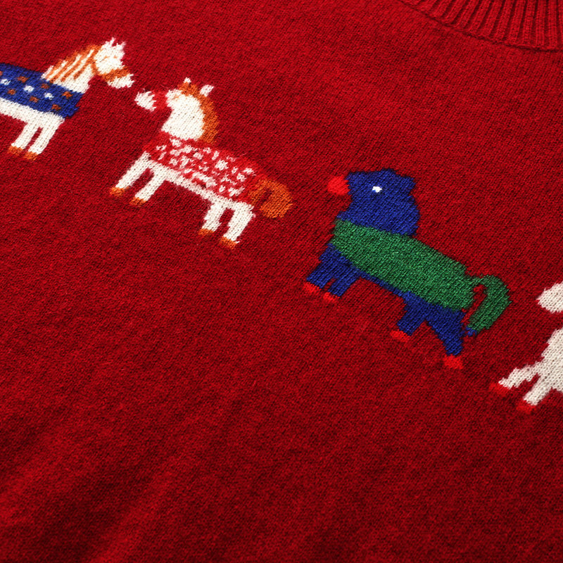 Zhaojun 2025 Autumn and Winter Contrast Color Zodiac Cashmere Sweater Women's Knitted Sweater Round Neck Bottoming Sweater Burgundy Red L