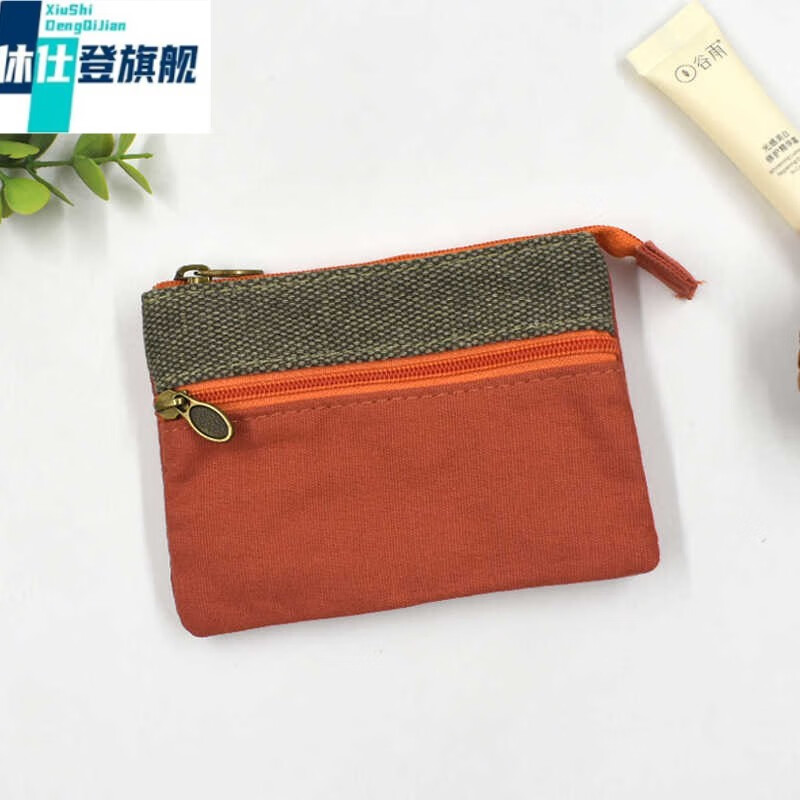 Husden XSDN canvas multi-layered small wallet simple new retro fabric mini small bag zipper coin purse card holder key bag orange