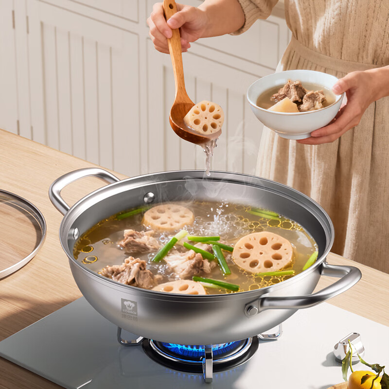 康巴赫(KOBACH)304不锈钢火锅加厚汤锅双耳燃气灶明火电磁炉通用28CM