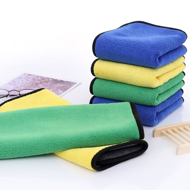 High-density car wash towel coral velvet double-sided thickened car towel 30*30 water-absorbent glass cleaning towel gray blue 450g 30*30cm