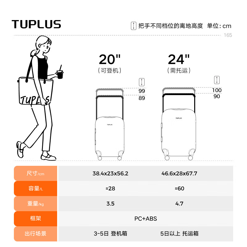 TUPLUS time capsule series suitcase wide trolley case large capacity suitcase Tubai 20 inches