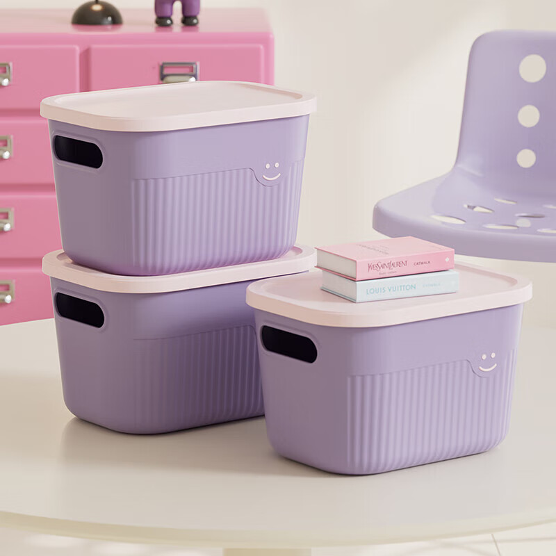 Storage box desktop large capacity debris with lid plastic storage box clothes organizer household storage basket toys purple medium size with lid