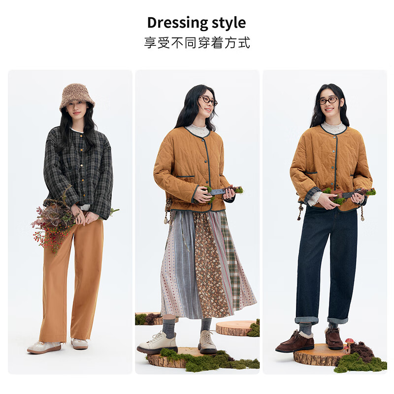 Asuka and Xinjiu reversible plaid petite cotton coat for women 2025 winter new warm rhombus cotton top plaid dark green HMG09 M