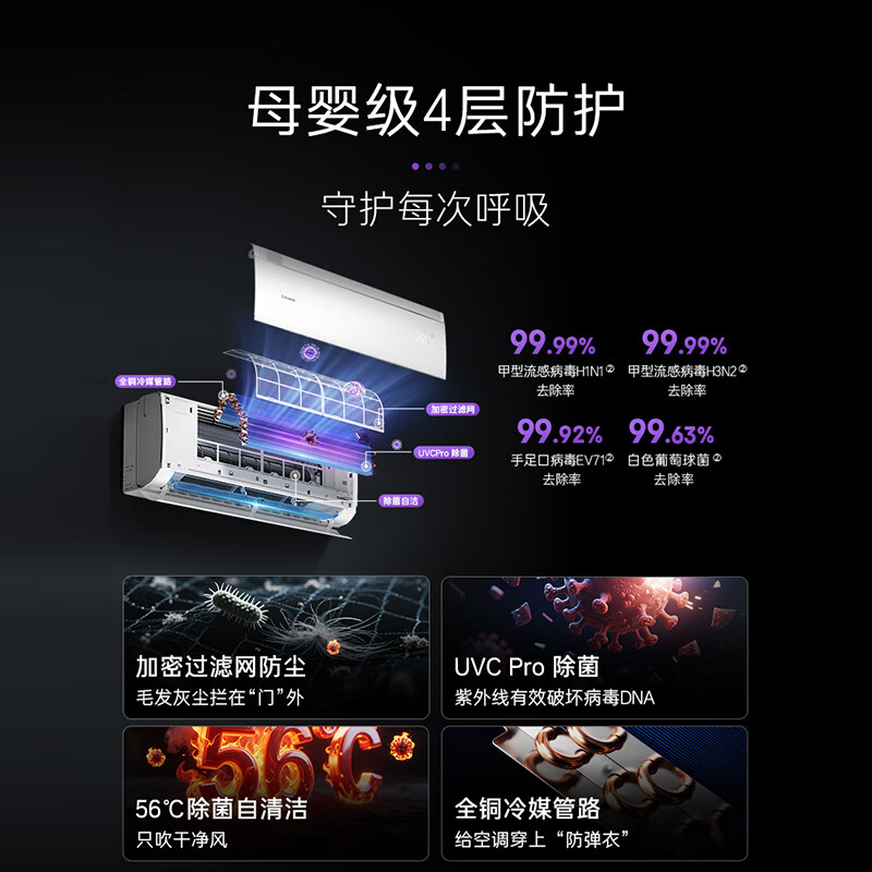 Casarte Air Conditioner Languang Xingyue Edition 1.5 HP New Level Energy Efficiency Frequency Converter Maternal and Infant Level Bedroom Hang-up Comfort Wind Full Copper Pipe National Subsidy CAS3530FCC(81)U1