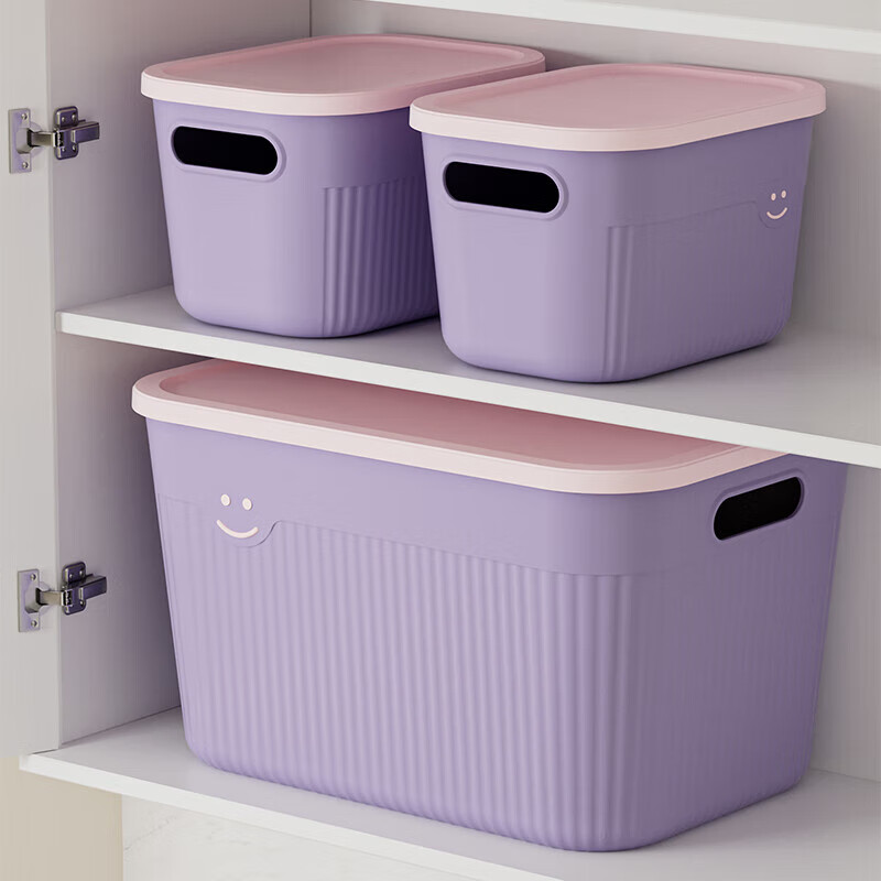 Storage box desktop large capacity debris with lid plastic storage box clothes organizer household storage basket toys purple medium size with lid