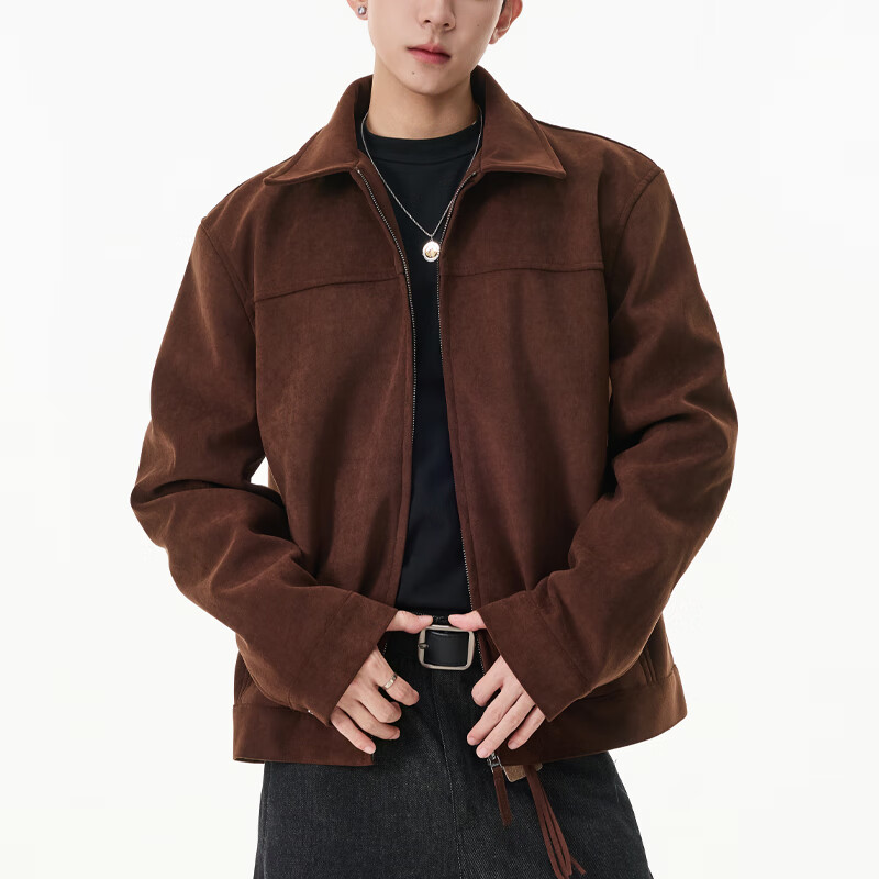 IZEXX American imitation suede jacket frosted high-end men's top outdoor retro autumn and winter jacket HJ58 coffee color L