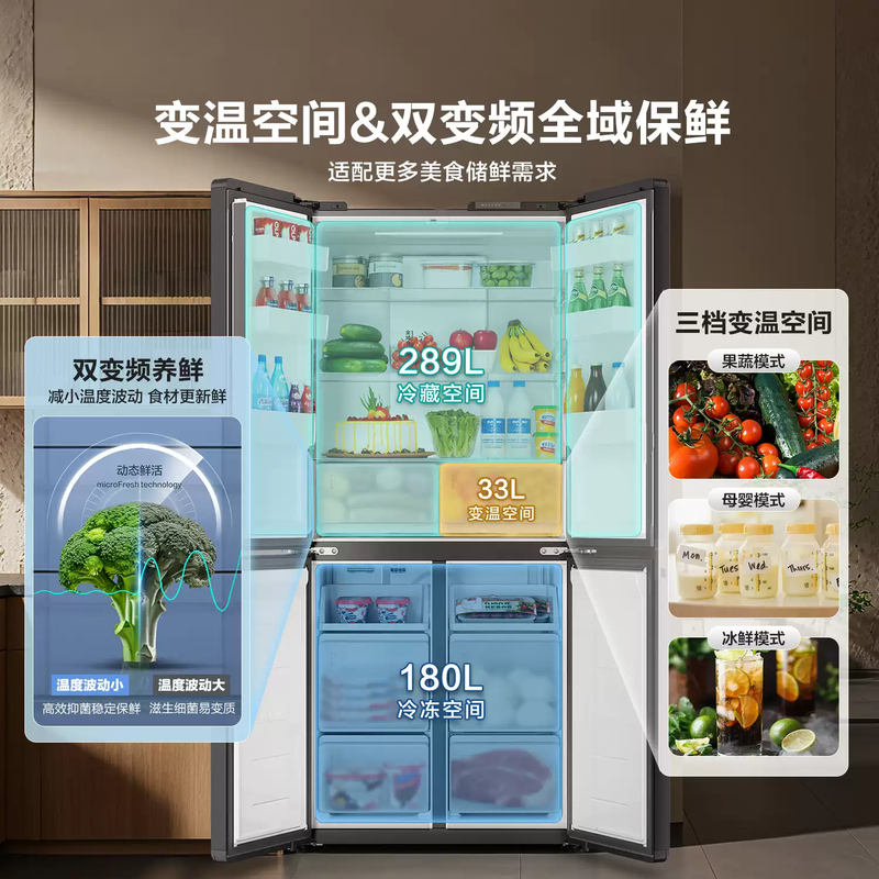 Haier Refrigerator produces Tongshuai Yueji Lazy Refrigerator 510 502L large capacity double cycle cross-opening four-door first-level energy efficiency LTD-510WS9U1