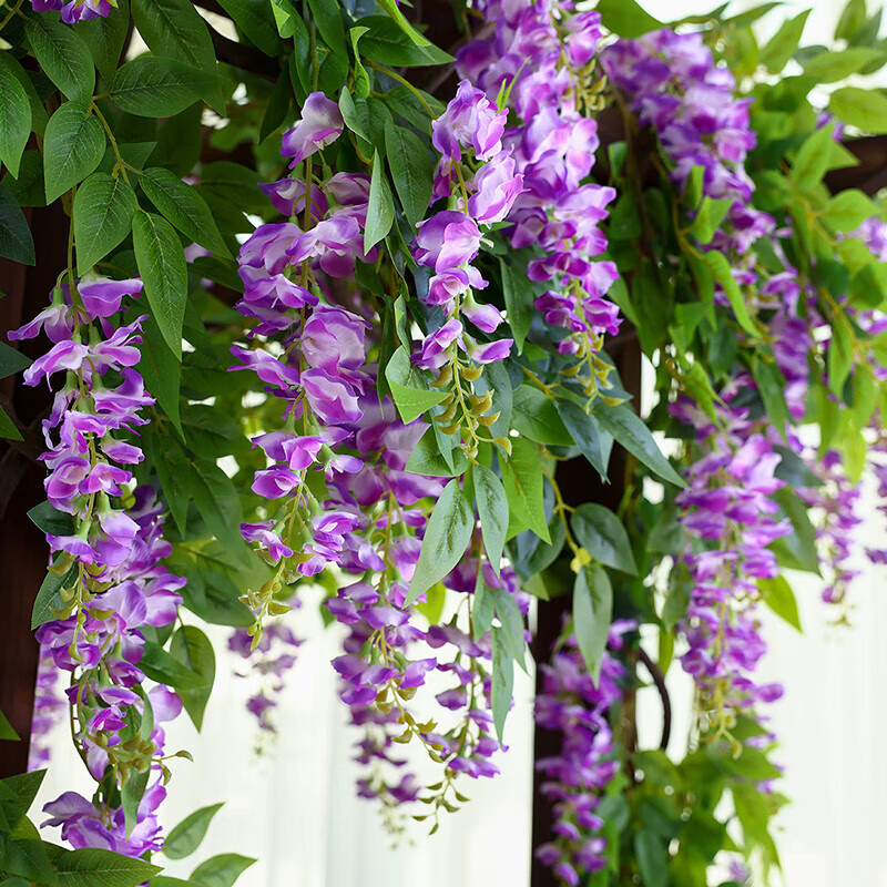 Simulated wisteria flower ceiling decoration vine flower string air conditioning pipe blocking plant artificial flower plastic flower rattan wisteria flower purple 1.8m1