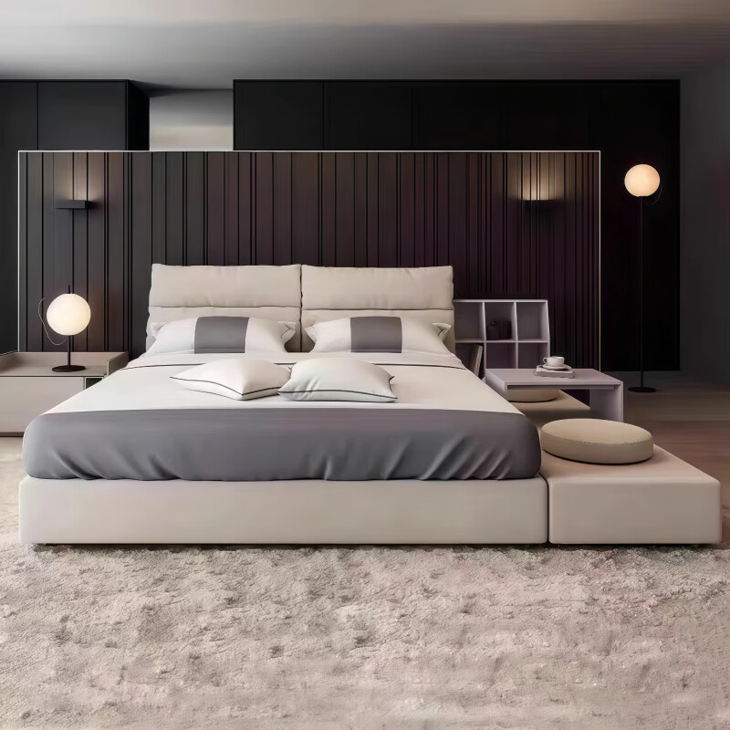 Omijiang light luxury wash-free technology cloth bed modern simple solid wood fabric bed master bedroom bed tatami double bed wedding bed soft package 6 tatami bed 1 set + natural latex mattress + upgraded version of the frame + one bed 1350mm*2000mm x assembled frame bed